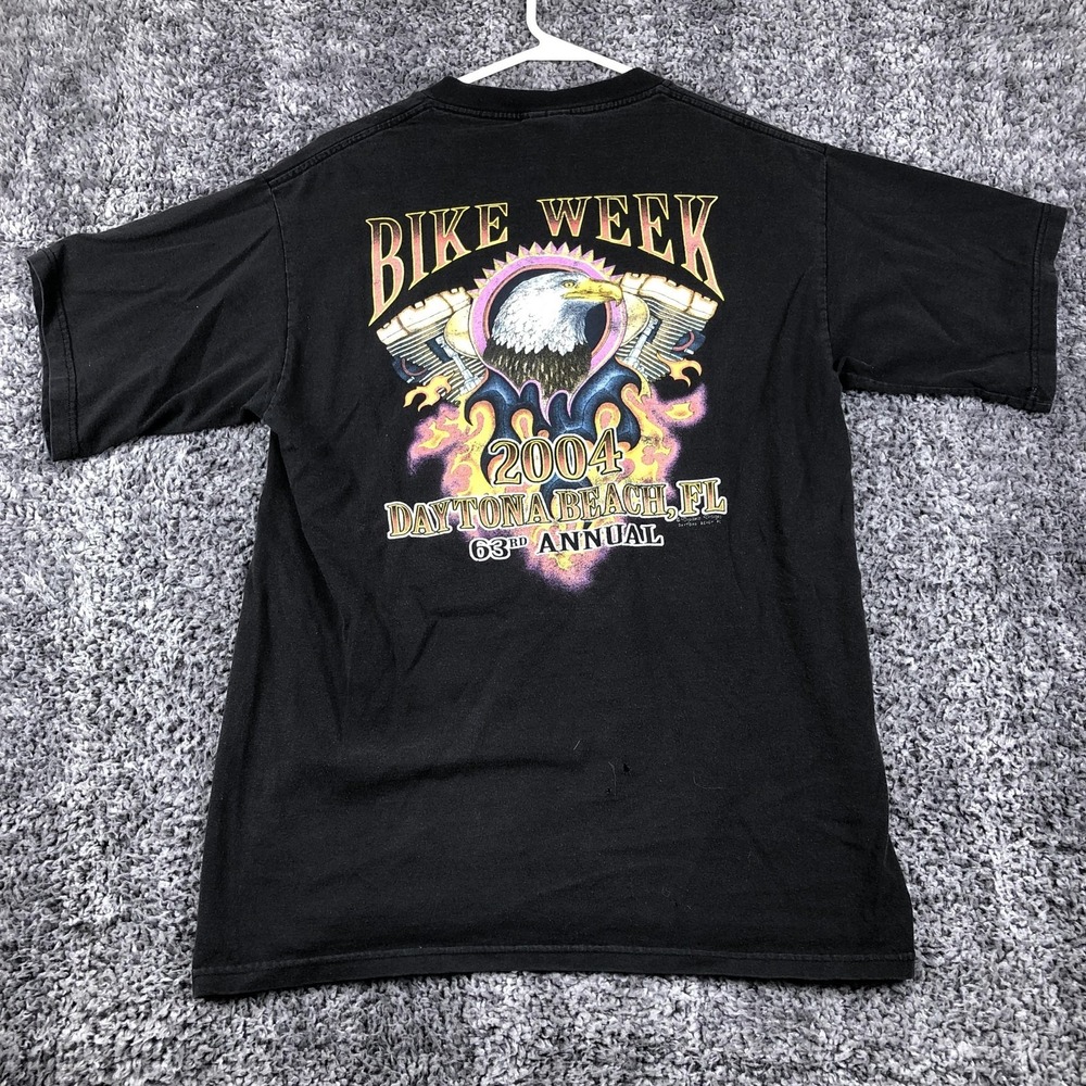 Vintage Bike Week Shirt Mens Large Black Daytona Beach FL Biker‎ 2004 Lee Sport